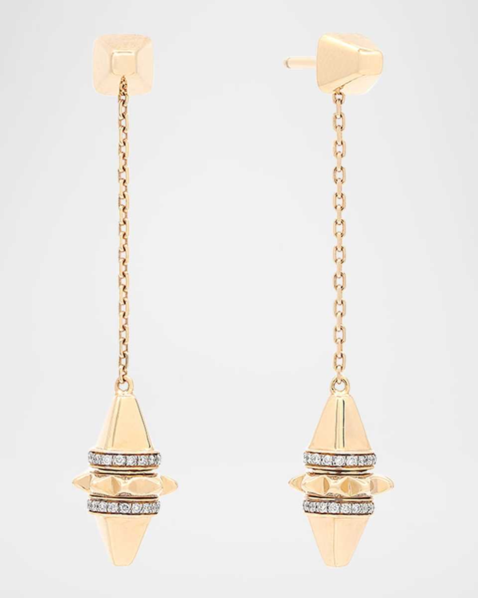 18K Yellow Gold Cardamom Hanging Diamond Stud Earrings